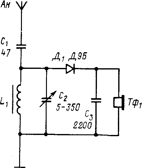 Схема простого детекторного радиоприемника