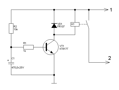 Задержка включения реле 12в схема на конденсаторах